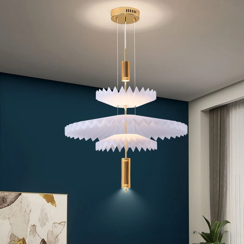 

Nordic White Acrylic LED Pendant Lights Personality Art Pleated Interior Accessories Living Room Restaurant Kitchen Hanging Lamp