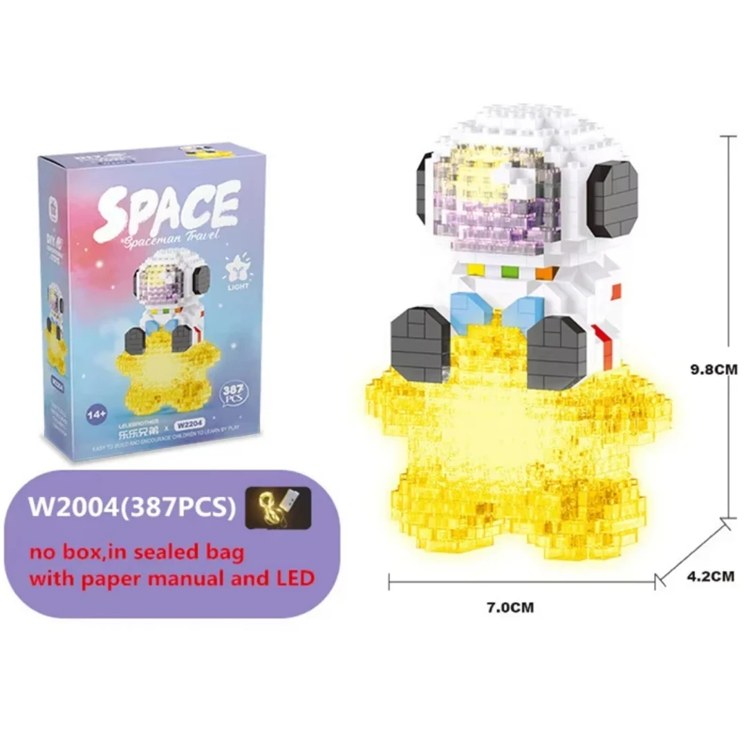 Bloques de construcción de micropartículas para niños, figura de astronauta brillante aeroespacial espacial creativo con luz, juego de ladrillos DIY, juguetes para regalo