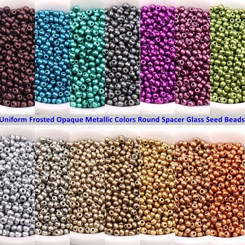 Matte Round Spacer Rice Beads, fosco opaco, cores metálicas, vidro, contas para fazer jóias DIY, vestuário e costura, 2mm, 3mm, 4mm