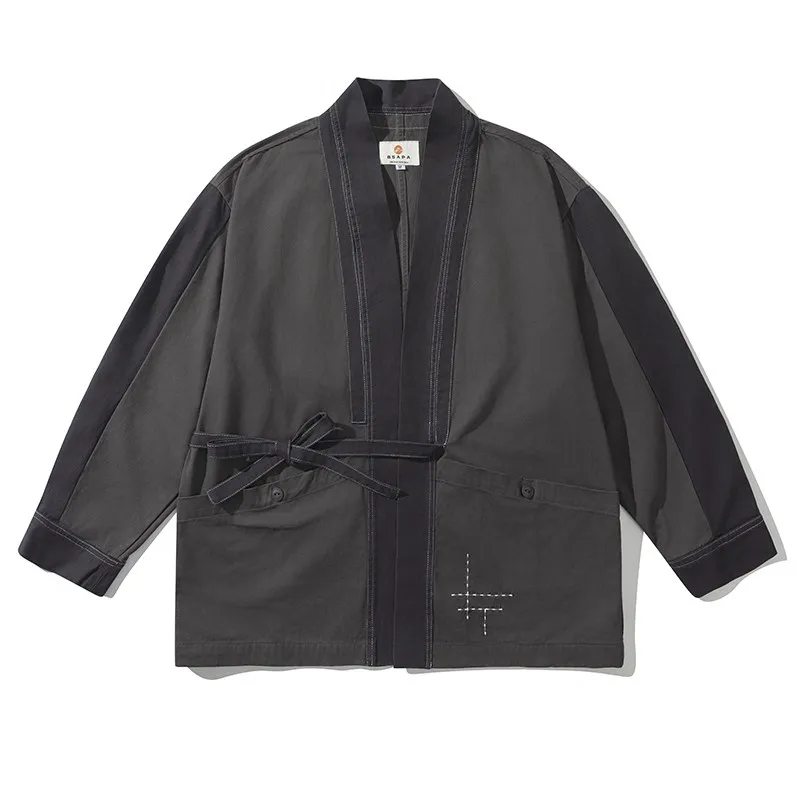 

New Chinese Style Tang Suit Jacket Men Women Autumn Retro Japanese Loose Fit V-Neck Color Block Casual Coat Youth Popular