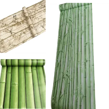 10 meters PVC Wallpaper Rolls with Bamboo Patterns Rustic Style Waterproof Self Adhesive Wall Sticker for Living Room Decor