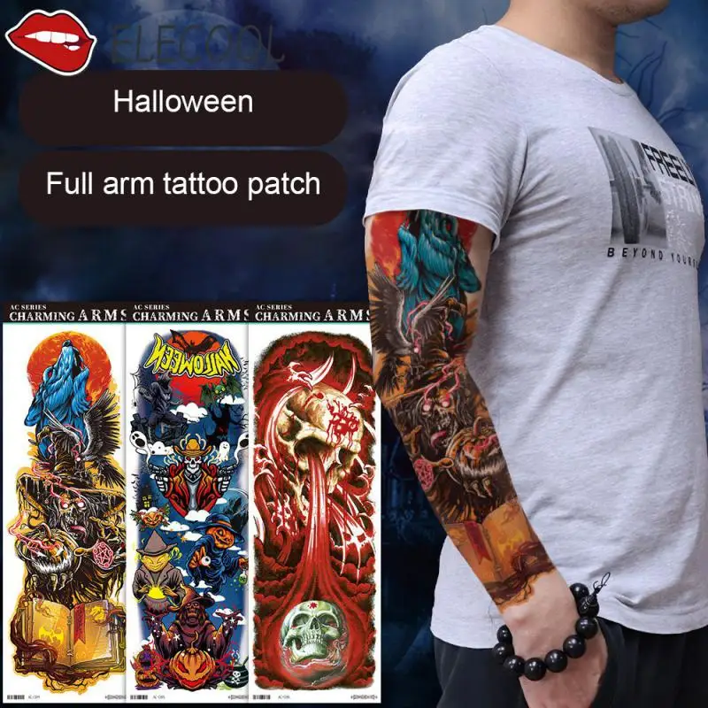

Новая временная татуировка-наклейка с рисунком мертвого черепа, полная цветочная татуировка с рукой, боди-арт, большая большая поддельная татуировка-наклейка