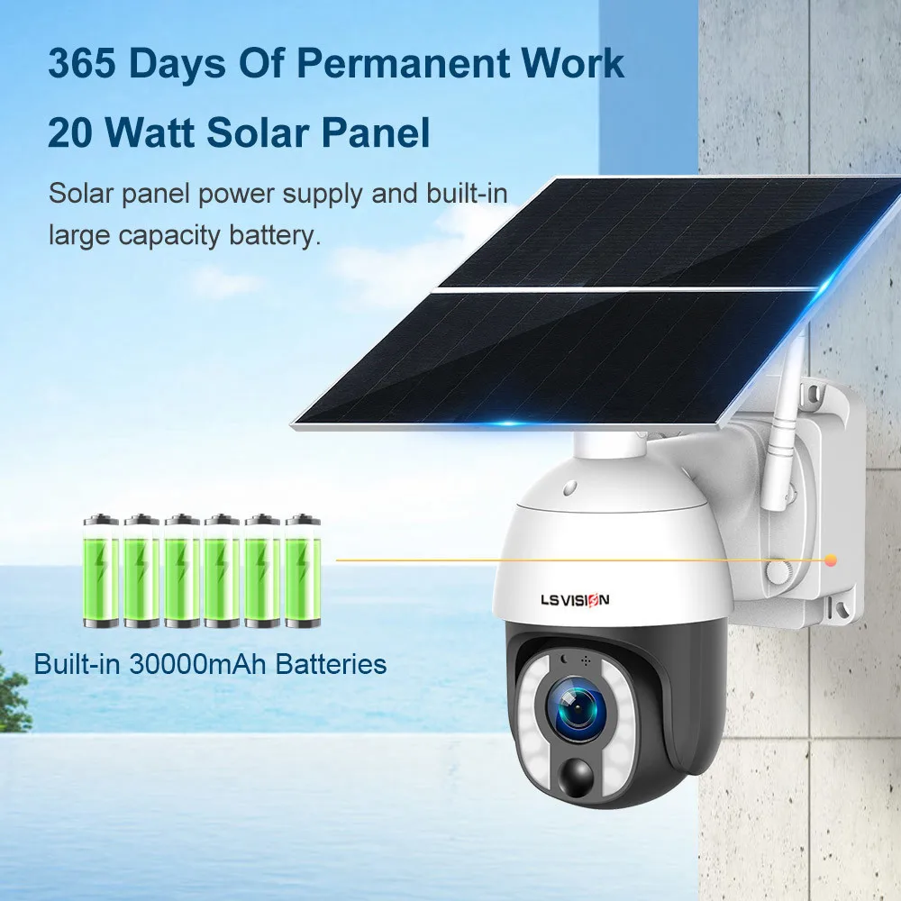 lS VISION 20W Solar Security Camera 20X Zoom 24/7 Hours Recording 4G/WiFi Auto Tracking 30000mAh Battery Cameras 5mp IP66 Cam