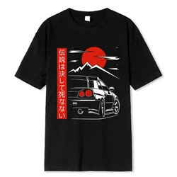 Japanese Style Car Funny T Shirts Men Back Print Street Wear Original Design Oversize 100% Cotton Tops Tee Loose Breathable Tees