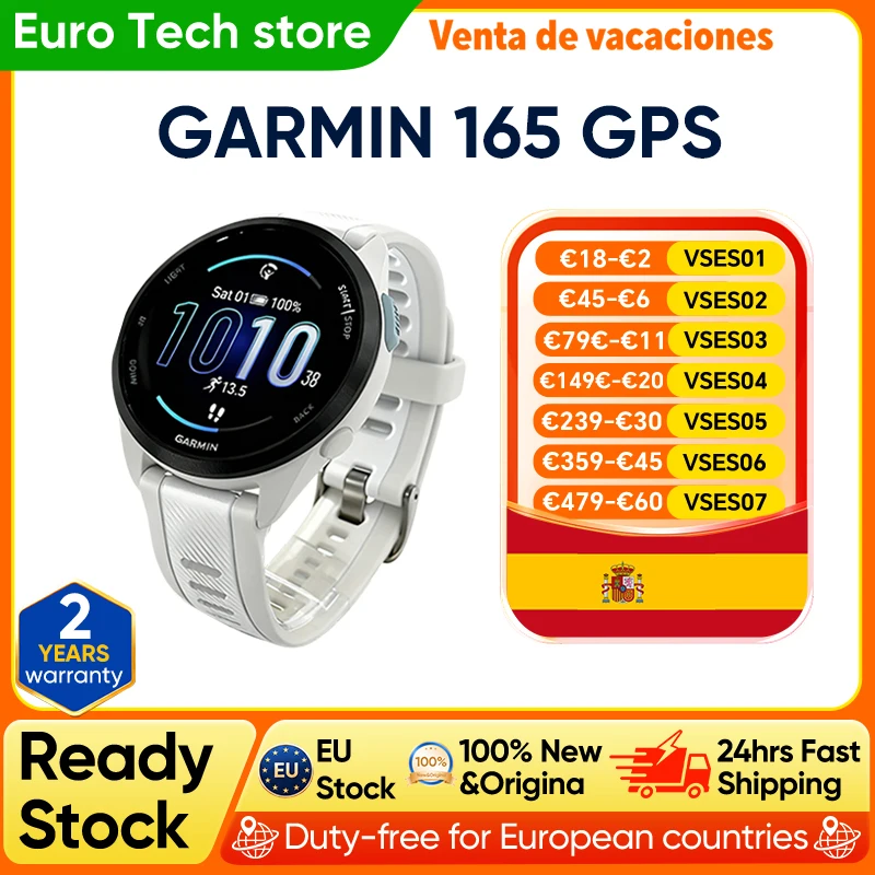 Reloj Inteligente GARMIN Forerunner 165 de 43 mm para Correr, Pantalla Táctil AMOLED de 1.2 Pulgadas, Versión GPS con Más de 25 Deportes