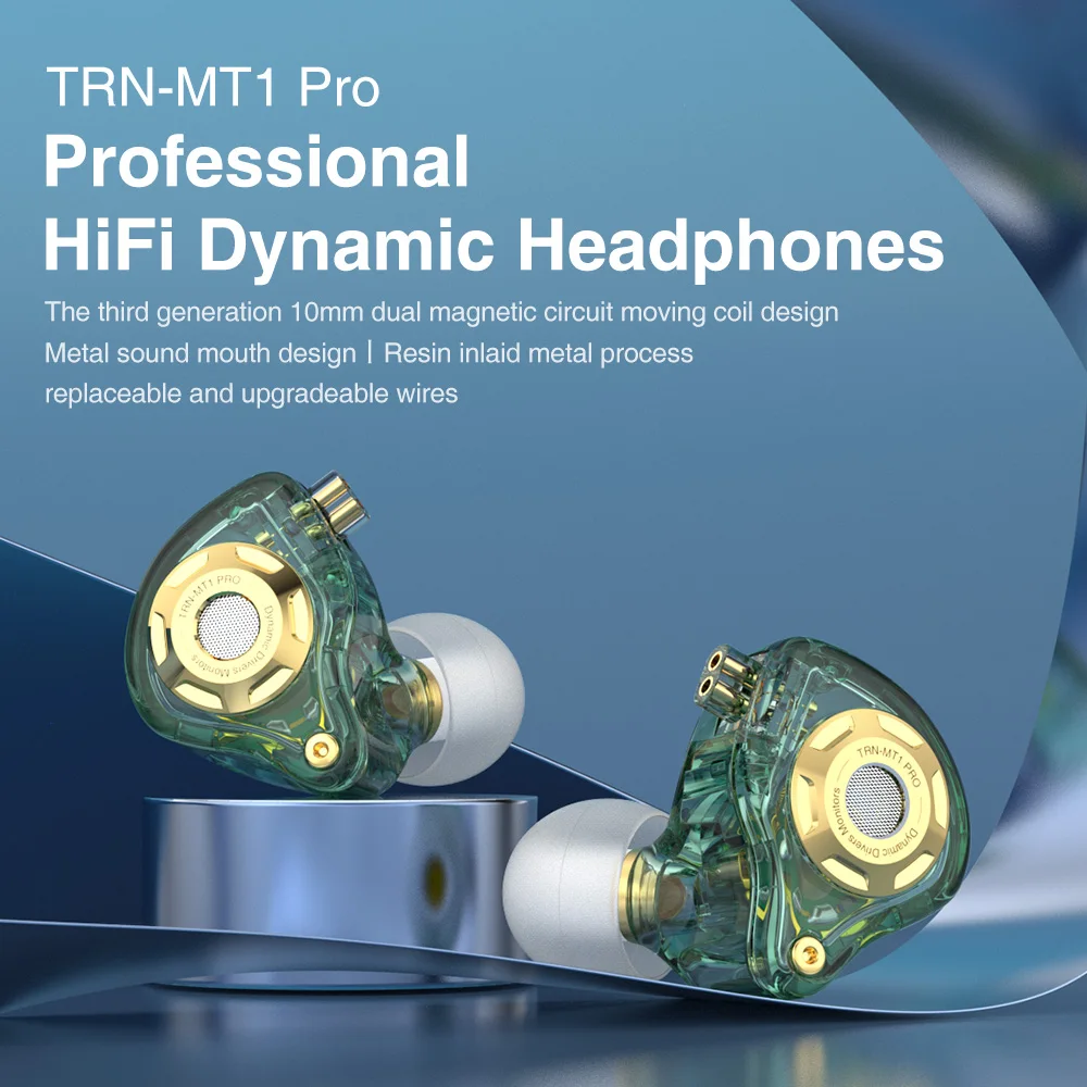 TRN-MT1 Pro Hi-FI 1DD 다이나믹 인 이어 이어폰 드라이브, HIFI 베이스 메탈 모니터, 러닝 스포츠 헤드폰, 샤오미/화웨이/아이폰 호환