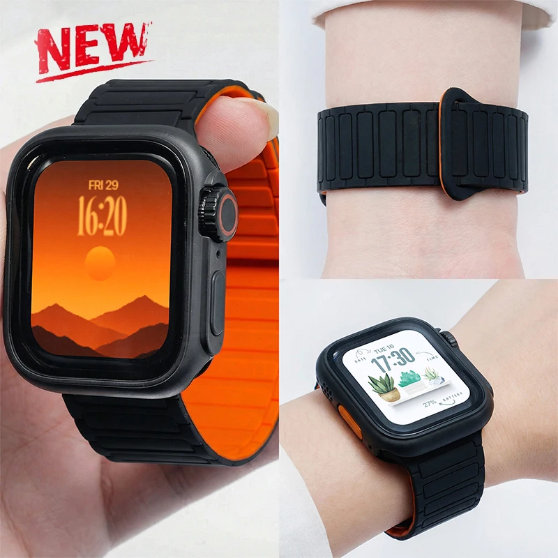 

Magnetic Strap+Full Cover Case For Apple Watch S11 10-46/42mm 45 44 40 41mm Frame+Bracelet For Iwatch Series 11 10 9 8 7 6 SE