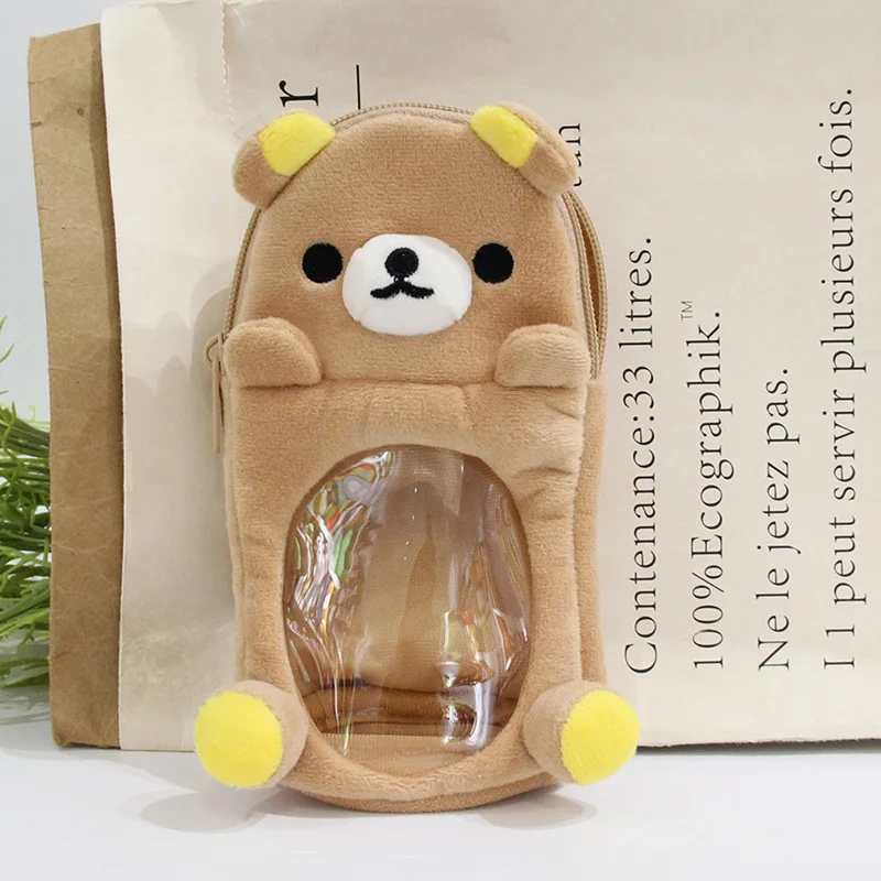 Rilakkuma Soft Plush Transparent Zipper Pencil Case Doll Bag Change Storage Backpack Hang Ornament Portable Friend Birthday Gift