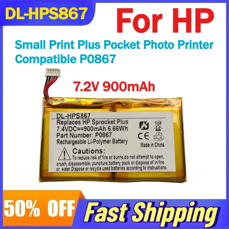 

7.2V 900mAh DL-HPS867 Battery for HP Small Print Plus Pocket Photo Printer Compatible P0867 Rechargeable Batteries