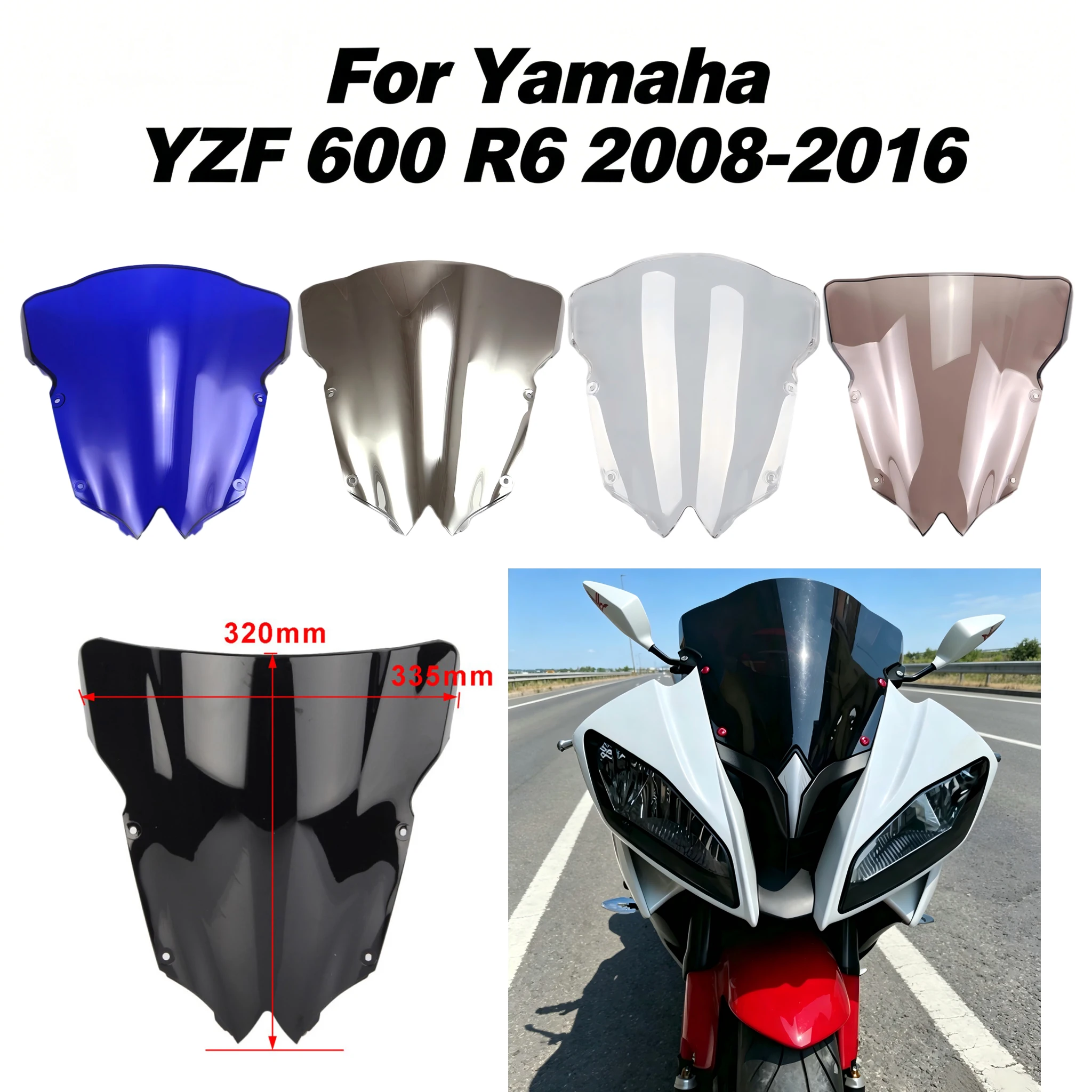 

Motorcycle Windshield Windscreen For Yamaha YZF 600 R6 YZFR6 2008-2016 Double Bubble Fairing Deflector Motorcycle Accessories