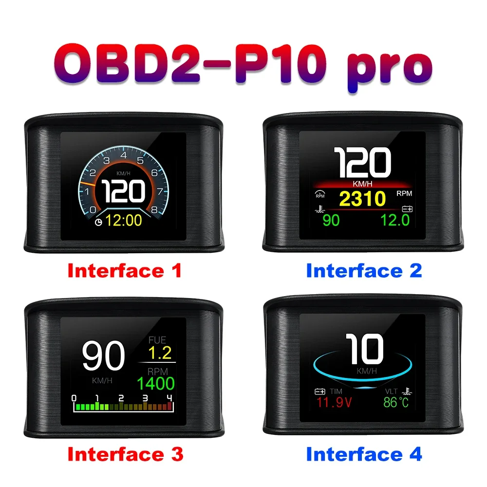 QC P10-PRO OBD HUD Speedometer Car Head Up Display Speed Meter Water Tempe Turbo Pressure Gauge Overspeed Alarm Car Accessories