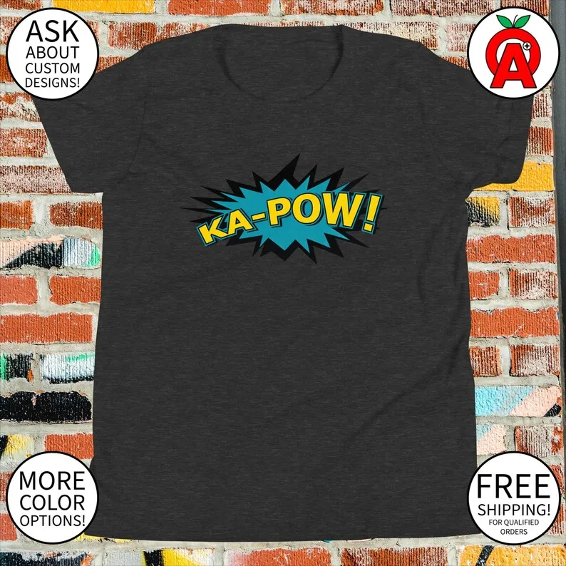 KaPow Comic Book Style TShirt  Mens Womens Unisex Youth  Short Sleeve  Superhero Tee