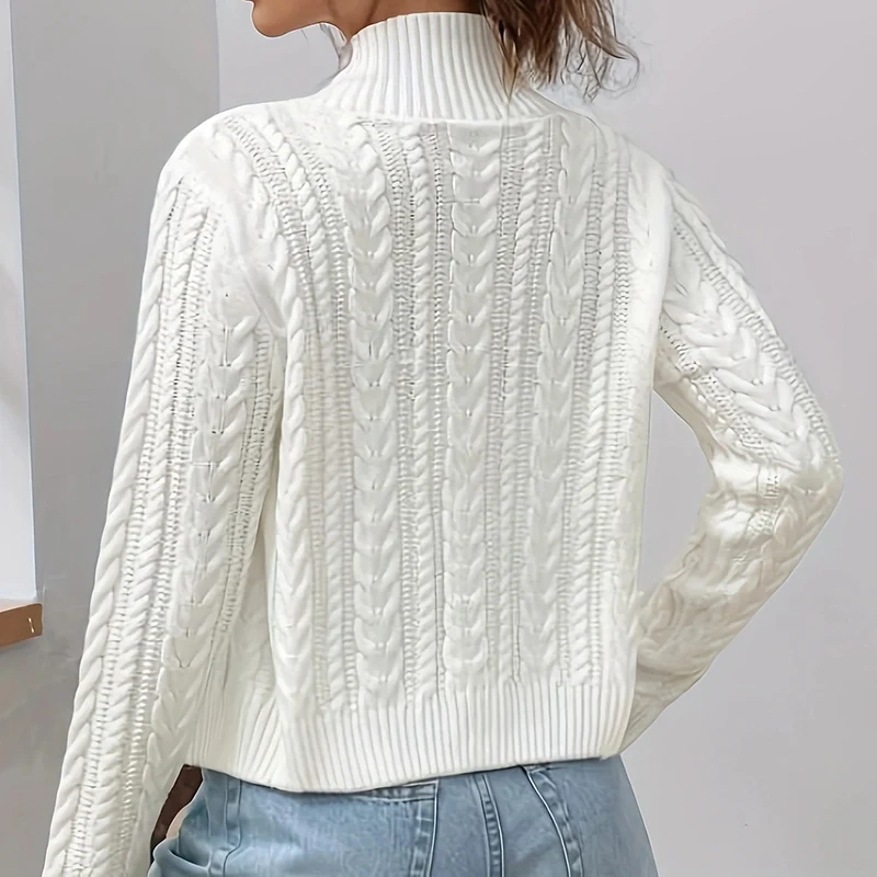 Stand Collar Twist Knitted Cardigan Women Korean Zip Up Long Sleeve Cropped Cardigans Woman Solid Color Slim Fit Sweater Coat
