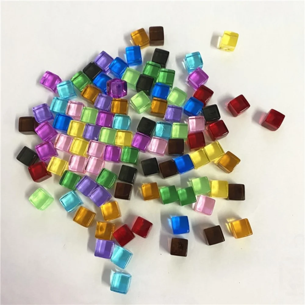 50Pcs/Set 8mm Clear Cube Colorful Crystal Square Corner Transparent Dice Chess Piece Right Angle For Board Game