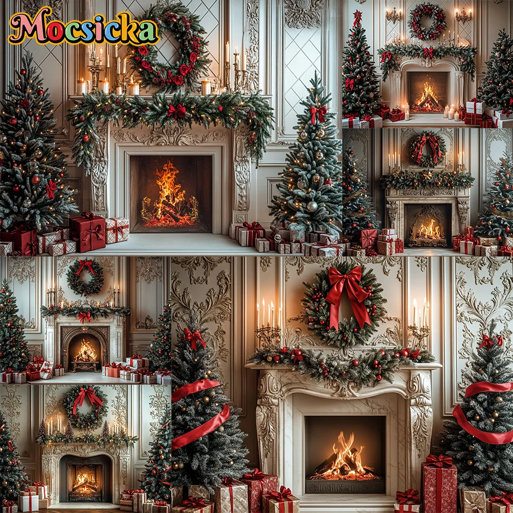 

Mocsicka фон для фотосъемки камин гирлянда Рождественская комната Decora семейный рождественский праздник портретные фоны для фотографий
