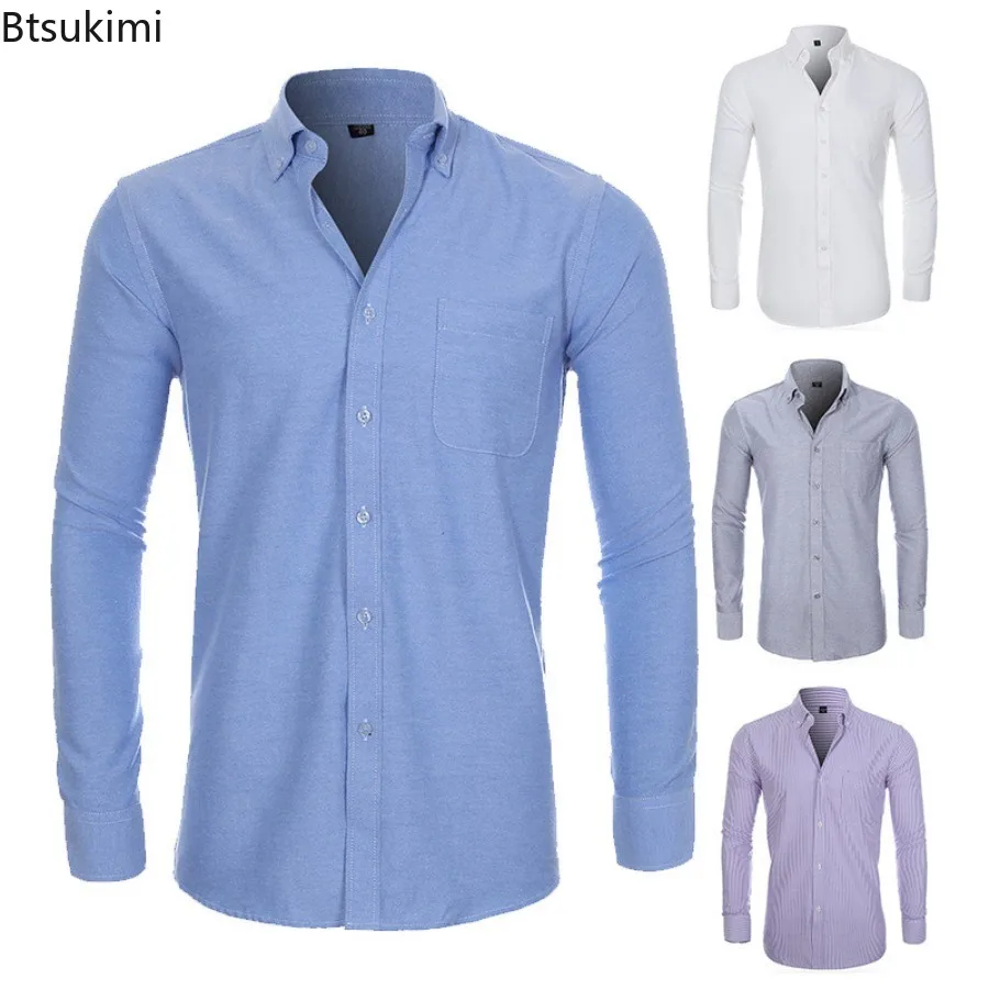 

2024 Spring New Men's Solid Color Long-sleeved Shirt Oxford Cotton Fabric Comfort Casual Shirts Men Business Slim Tops Camisas