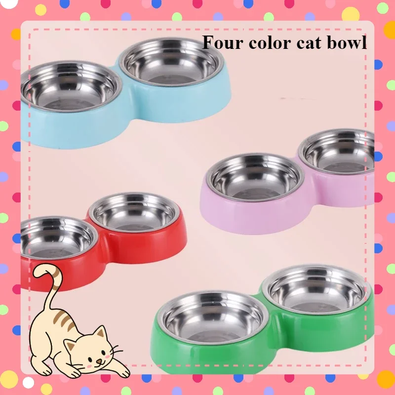 

Double Pet Food Bowl Stainless Steel Drinkware Pet Drinking Food Dog Food Puppy Feeding Supplies Kitten Eat Cat Accessories