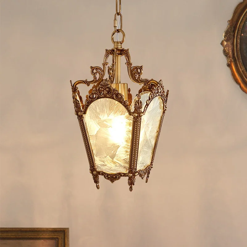 

GELITAYIN Retro Gold Pendant Light Copper Chandelier Glass Shade Hanging Lighting Bedroom Bedside Chandeliers Light Hallway Sta