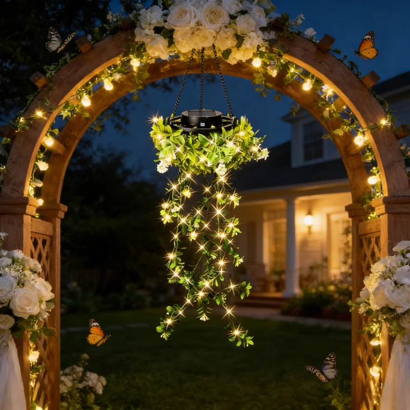 

Солнечные уличные гирлянды-лианы с искусственным плющом, водонепроницаемые, для декора сада и балкона