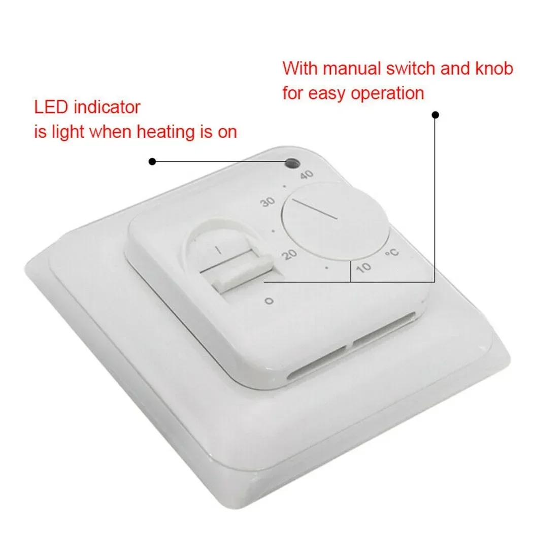 Thermostat Switch with Self Extinguishing Polycarbonate Housing for Electric Underfloor Heating and Manual Operation 230V 16A