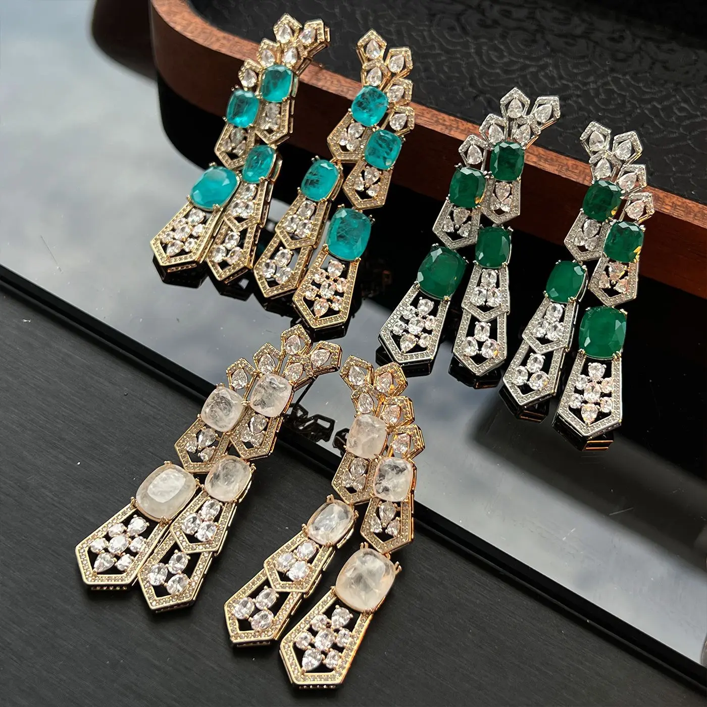 Women Fashion Tassel Drop Earrings Sparkling Cubic Zircon 925 Sterling Silver Needle Delicate Party Ear Jewelry