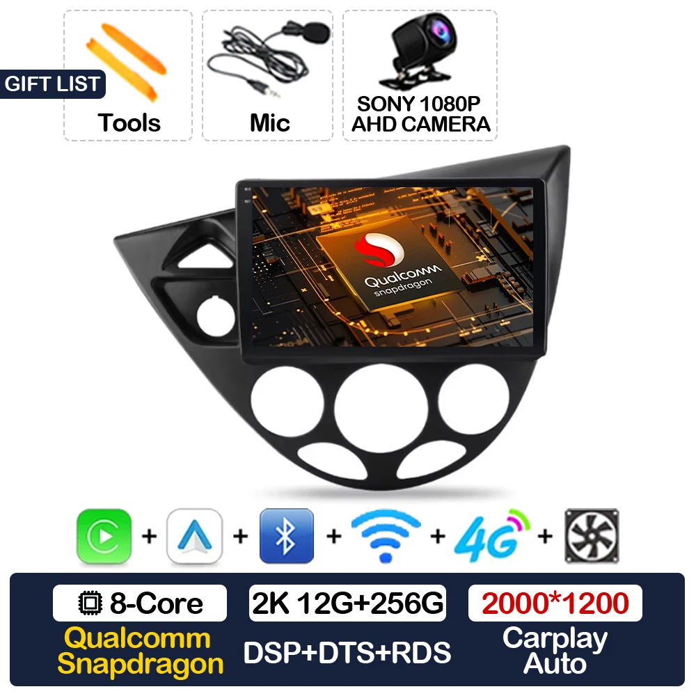 Android 15 Carplay Auto Voor Ford Fiesta 1995-2001 Focus MK1 1998-2004 Autoradio Multimedia Speler Head Unit GPS 4G WIFI QLED