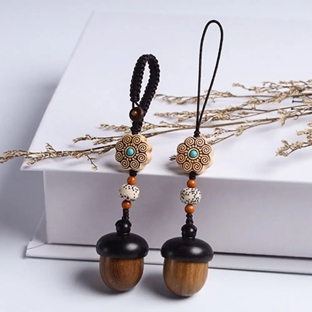 Vintage Screwable Openable Wooden Acorn Pendant Box Long Necklace Pendant Key Ring Couple Chinese Style Fashion Jewelry Gifts