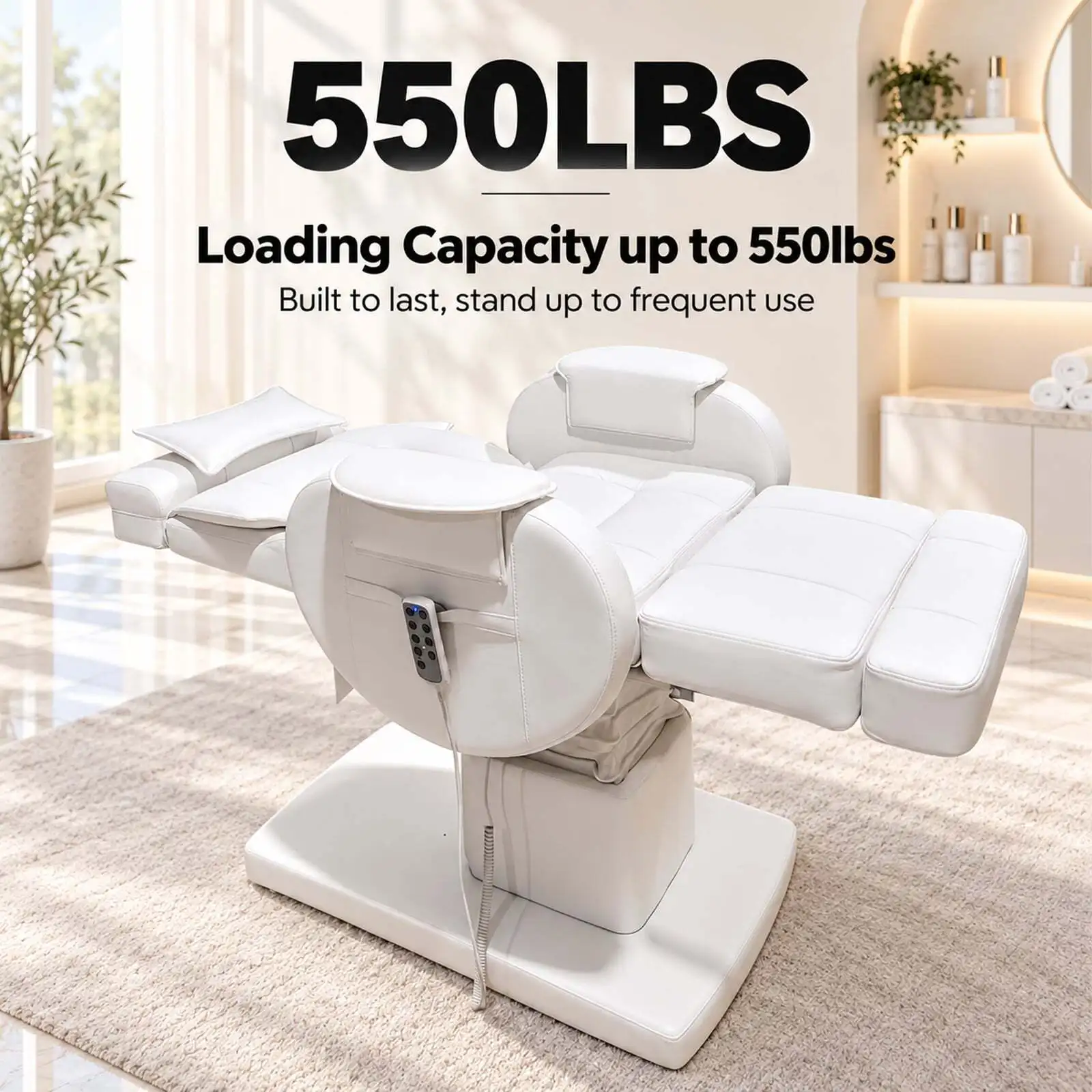 Electric Eyelash Chair Lash Bed Height Adjustable Beauty Facial Chair Reclining with LED Light for Brow Lash Salon Spa White