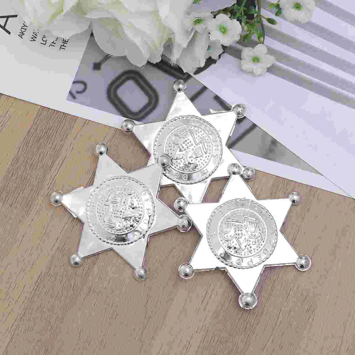 12pcs Plastic Deputy Sheriff Hexagonal Star Badges Officer Name Tags Brooches For Kids Law Enforcement Stage Costume