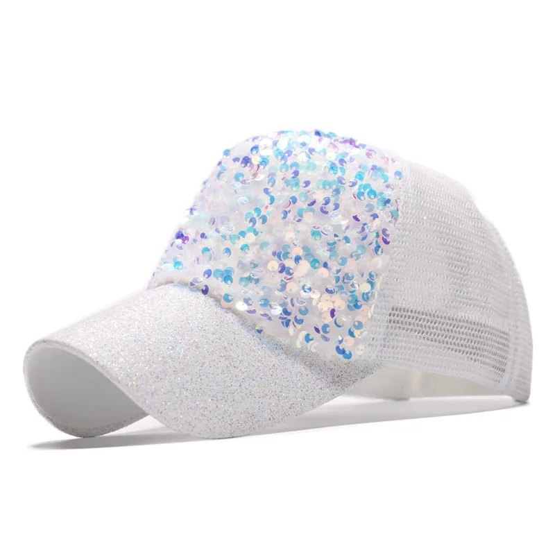 Hat Women\'s Korean-Style Fashionable Casual All-Match Sequins Mesh Baseball Cap Spring and Summer Breathable -Proof Sun-P