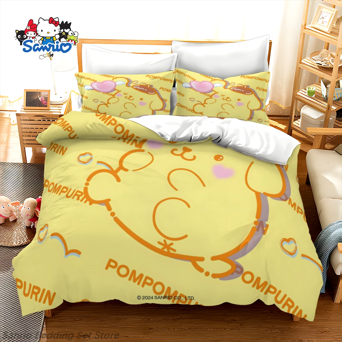 

Sanrio Pompompurin Bedding Set Kawaii Yellow Dog Duvet Cover with Pillowcases Cute Cartoon Quilt Cover for Bedroom Decor Gift