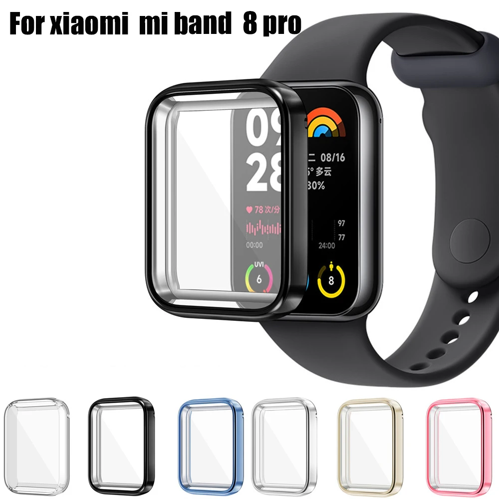 

Plating TPU Case for Xiaomi Band 8 Pro Smart Band Full Cover Tempered Glass Screen Protector for Xiaomi Band 8 Pro Case