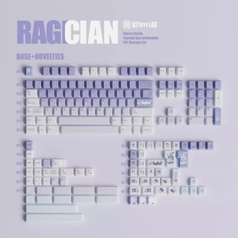 Magician Rabbit Theme Keycap Set PBT+PC Custom Cute Blue Keyboard Cap Cherry Profile Gaming KeyCap for Mechanical Keyboard Gift