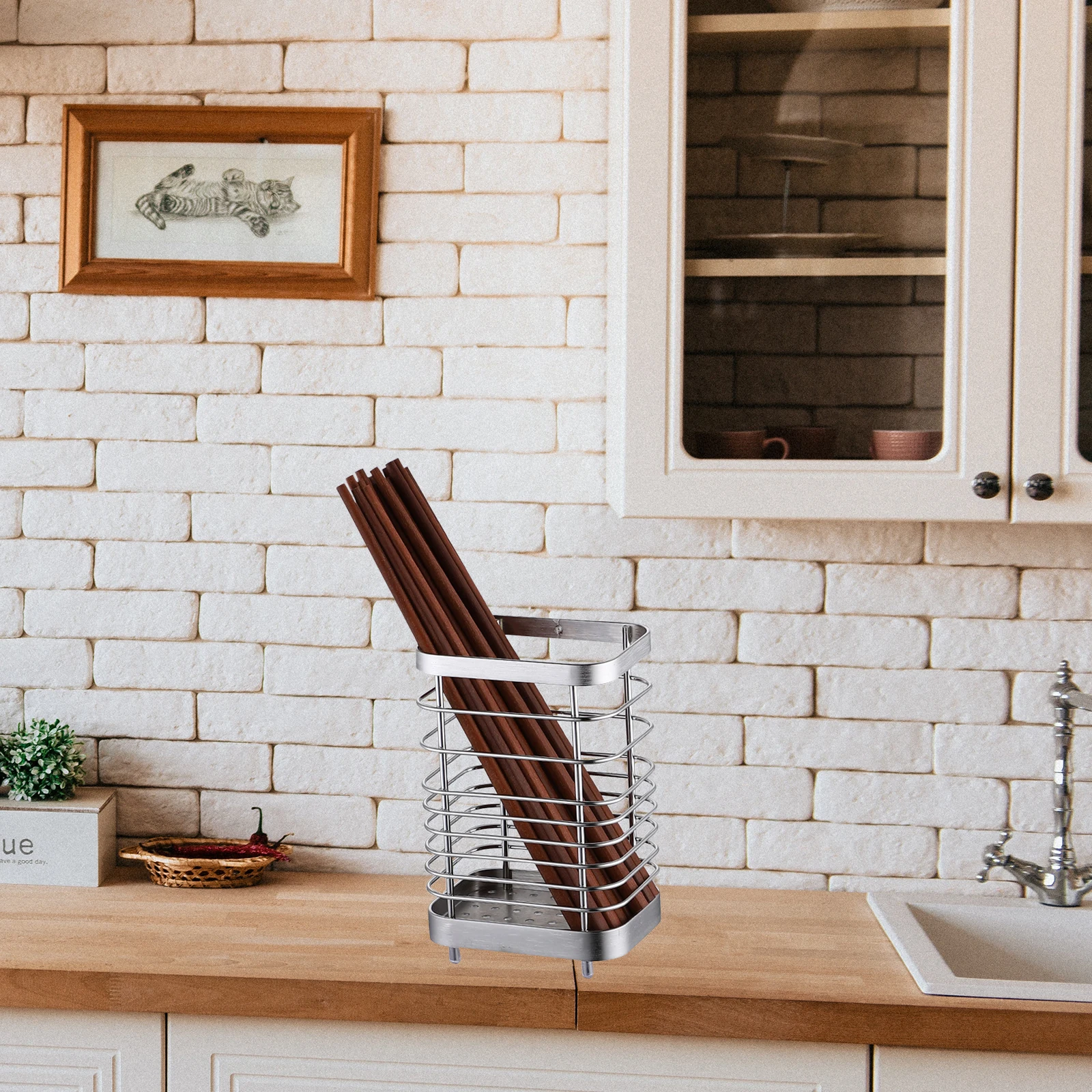 

Appliance Drain The Chopstick Tube Black Silverware Kitchen Utility Holder Stainless Steel Utensil for Countertop