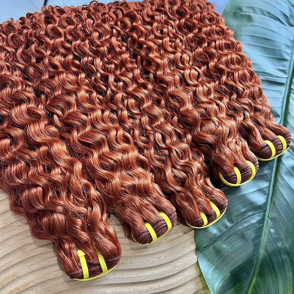 # 350 진저 오렌지 색상 딥 컬리 인모 번들 100% 버진 베트남 웨이브 헤어 위브 익스텐션 100그램/번들