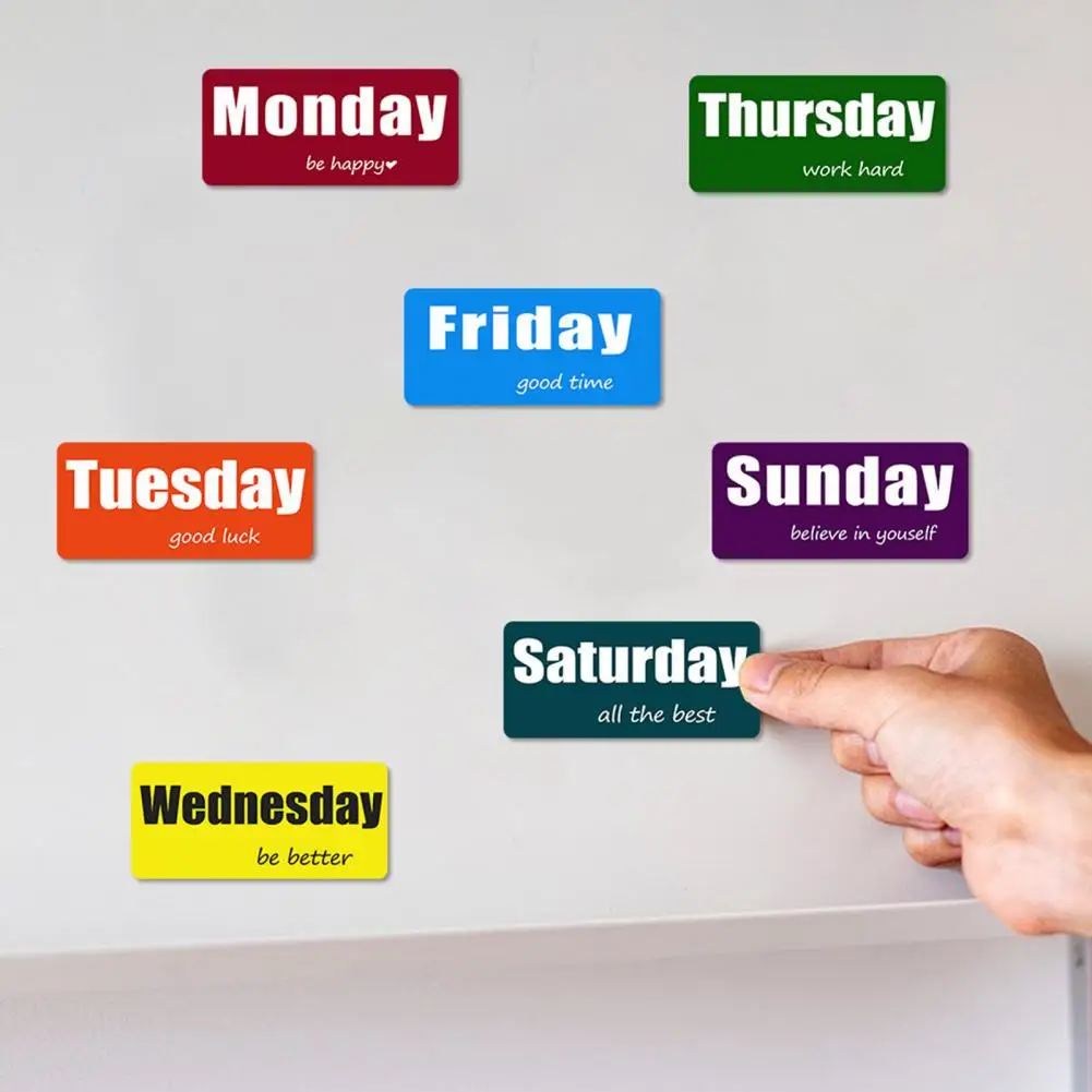 7Pcs/Set Days of Week Fridge Magnet Colorful Weekday Magnetic Date Indicator Whiteboard Refrigerator Magnet Home Decoration