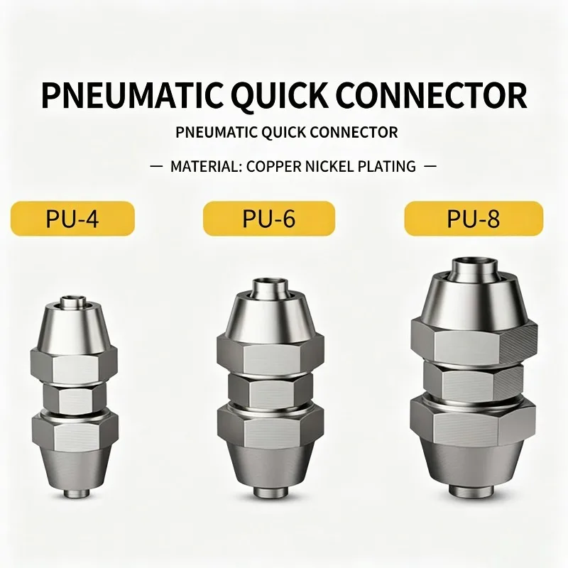 Pneumatic Fast Twist Fittings Air Hose Connectors Straight Push Into 6mm 8mm 10mm Copper Nickel Plated Quick Screw Connector