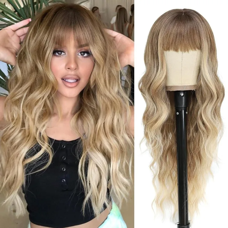 Femme dégradé couleur ondulation cheveux longs dame vêtements quotidiens Match mode cheveux longs bouclés Concert habiller chapeaux perruque colorée