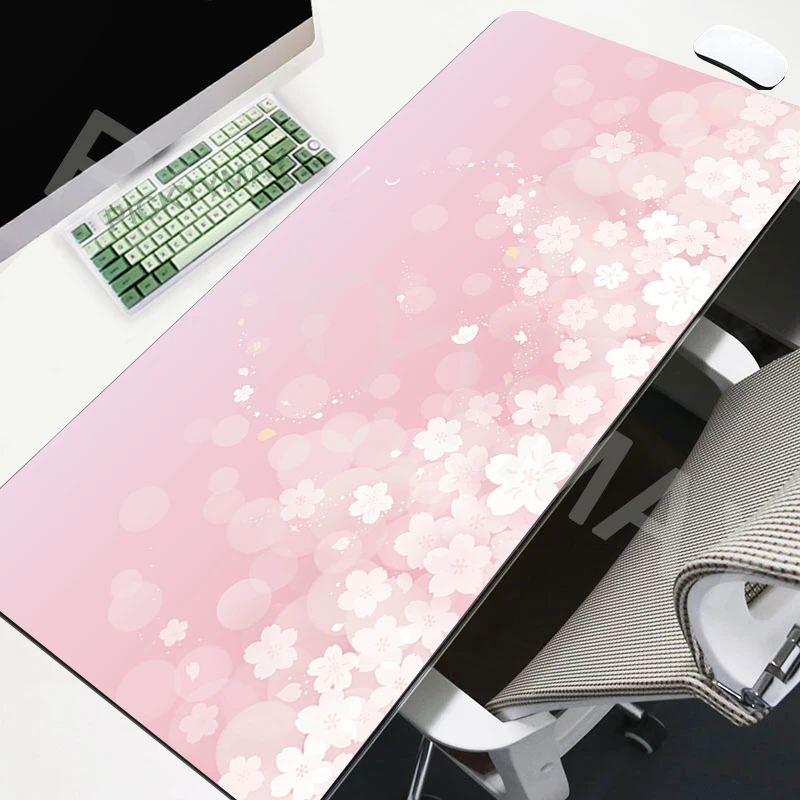 Cherry Blossom Large Mouse Mat Pink Sakura Mousepad Big Mousepads  Rubber Keyboard Mats Desk Pad Design Mouse Pads 100x55cm