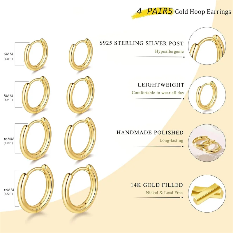 4 زوج/مجموعة الفولاذ المقاوم للصدأ دائرة هوب أقراط للنساء الكلاسيكية الصغيرة اللولب الأطواق حلقة حلقة Huggie الغضروف ثقب المجوهرات #5