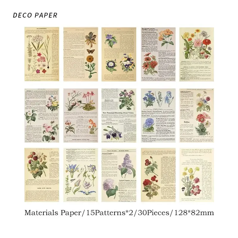 Journamm 30pcs/pack Vintage Scrapbook Materials Paper Collage Junk Journal DIY Photo Album Aesthetics Stationery Decor Paper Set