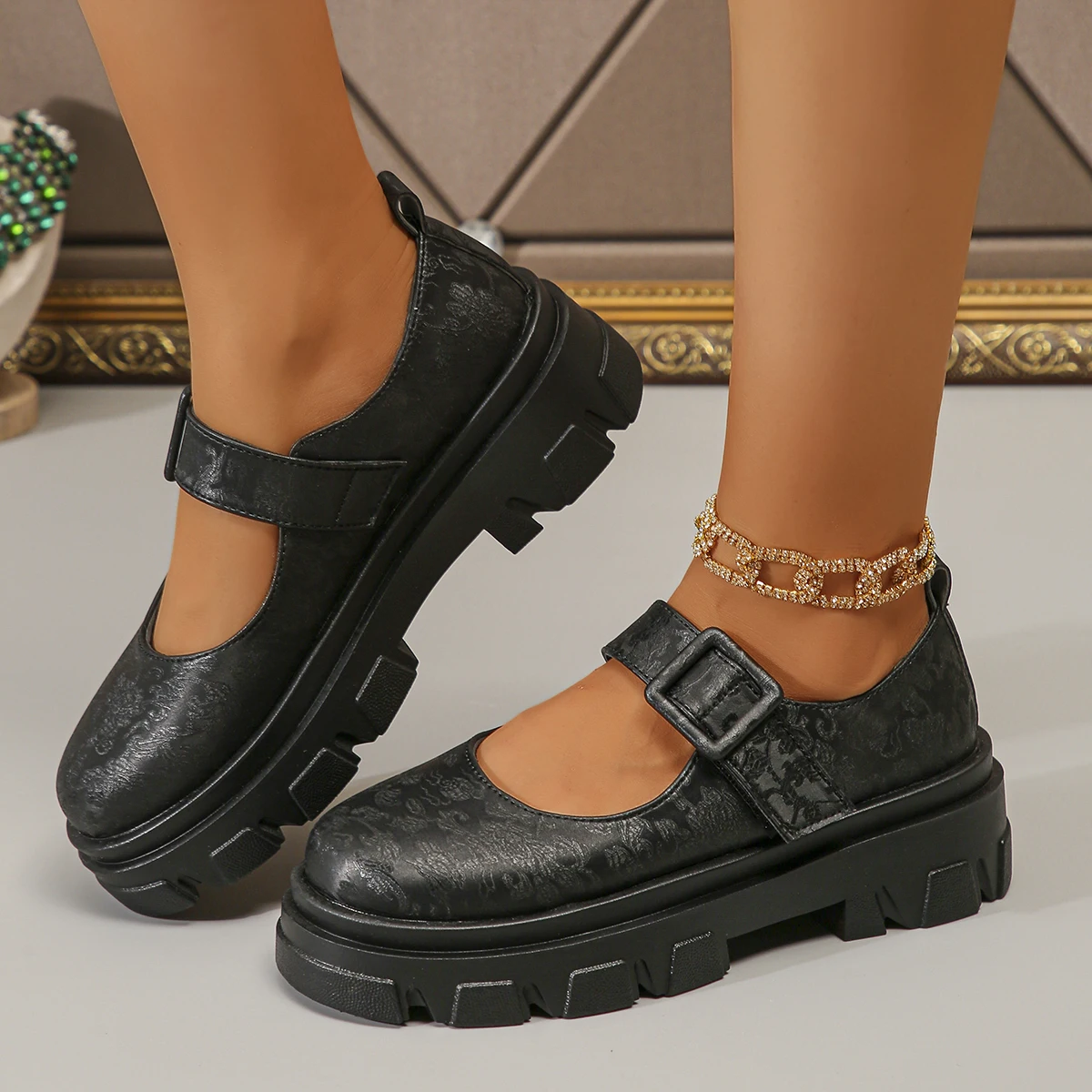 

Весенне-осенняя модная женская обувь Мэри Джейн, повседневная обувь на толстой подошве с круглым носком и мелким носком, удобная женская обувь больших размеров