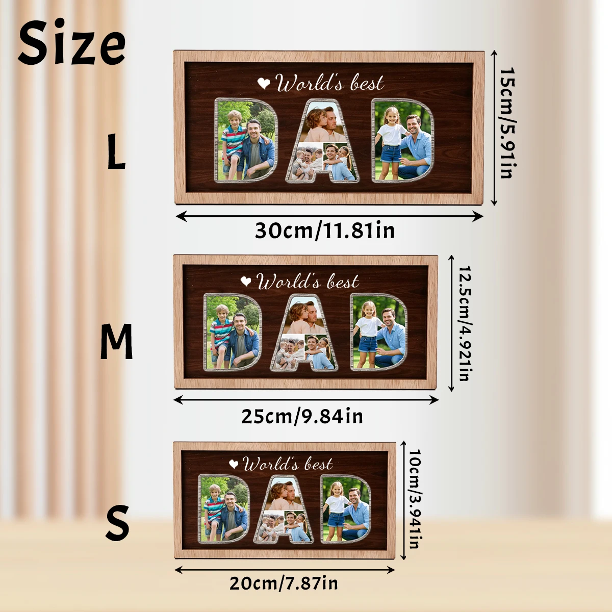 Custom Dad Photo Frame, Personalized Desktop Decor Sign With Picture And Text, Customized Family Memory Display
