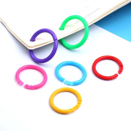 Imagen 2 del producto 50 unids/bolsa de carpetas de anillas de colores de plástico, 15mm, álbumes DIY, aros de libros de hojas sueltas, suministro de encuadernación de apertura para oficina, álbum de fotos