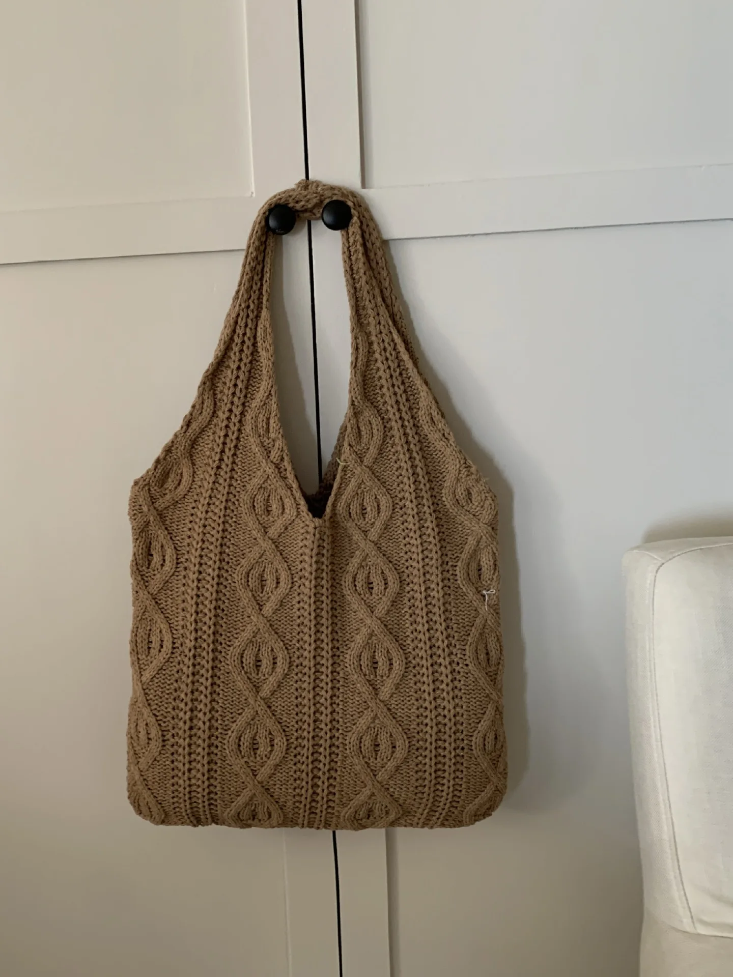 Wolle große Strickt asche Schulter Einkaufstasche für Frauen Vintage Baumwoll tuch Mädchen Einkaufstasche große weibliche Handtasche Häkel tasche