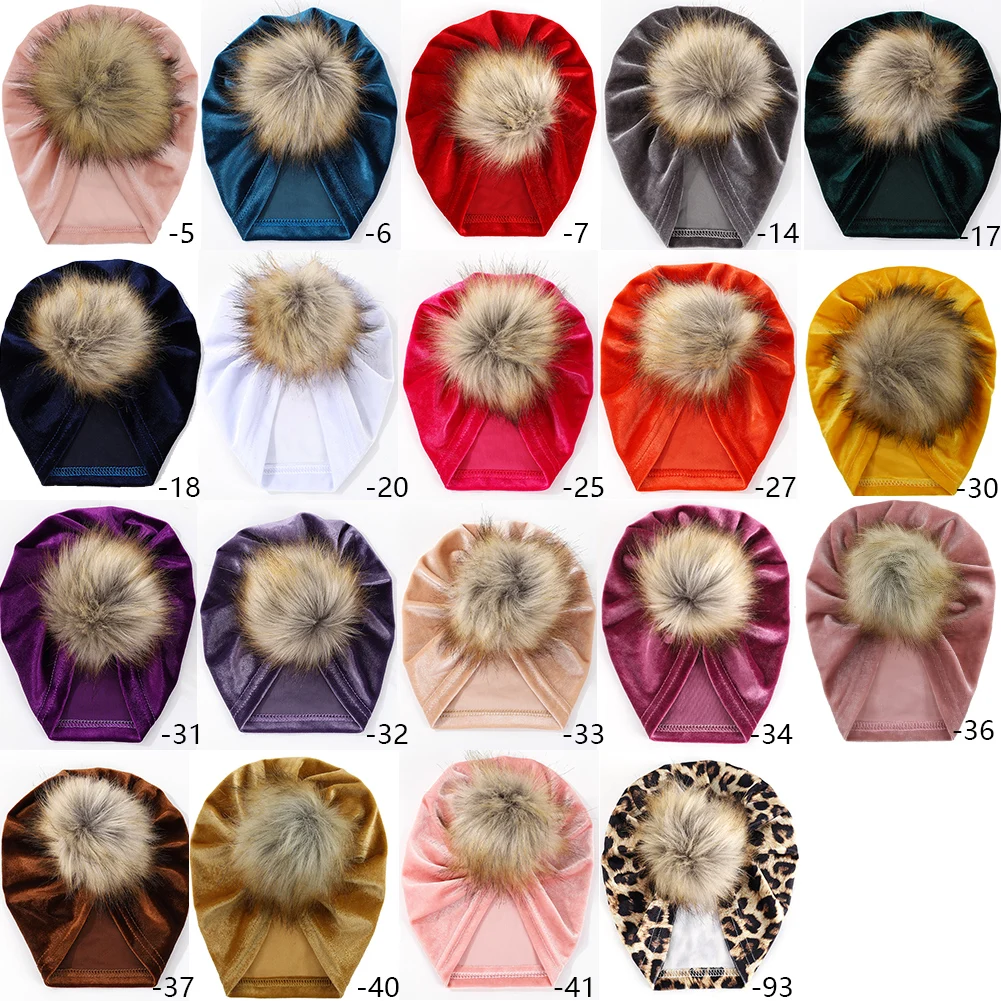 Solid Velvet Fabric Fur Ball Hat for Kids Boys Girls Baby Photograph Props Big Pompom Topknot Autumn Winter Ear Warm Beanie Cap