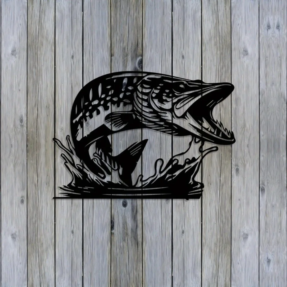 1pc Pike Fish Metal Wall Art - Dynamic Fishing Decor for Man Cave, Lodge, Year-Round Gift