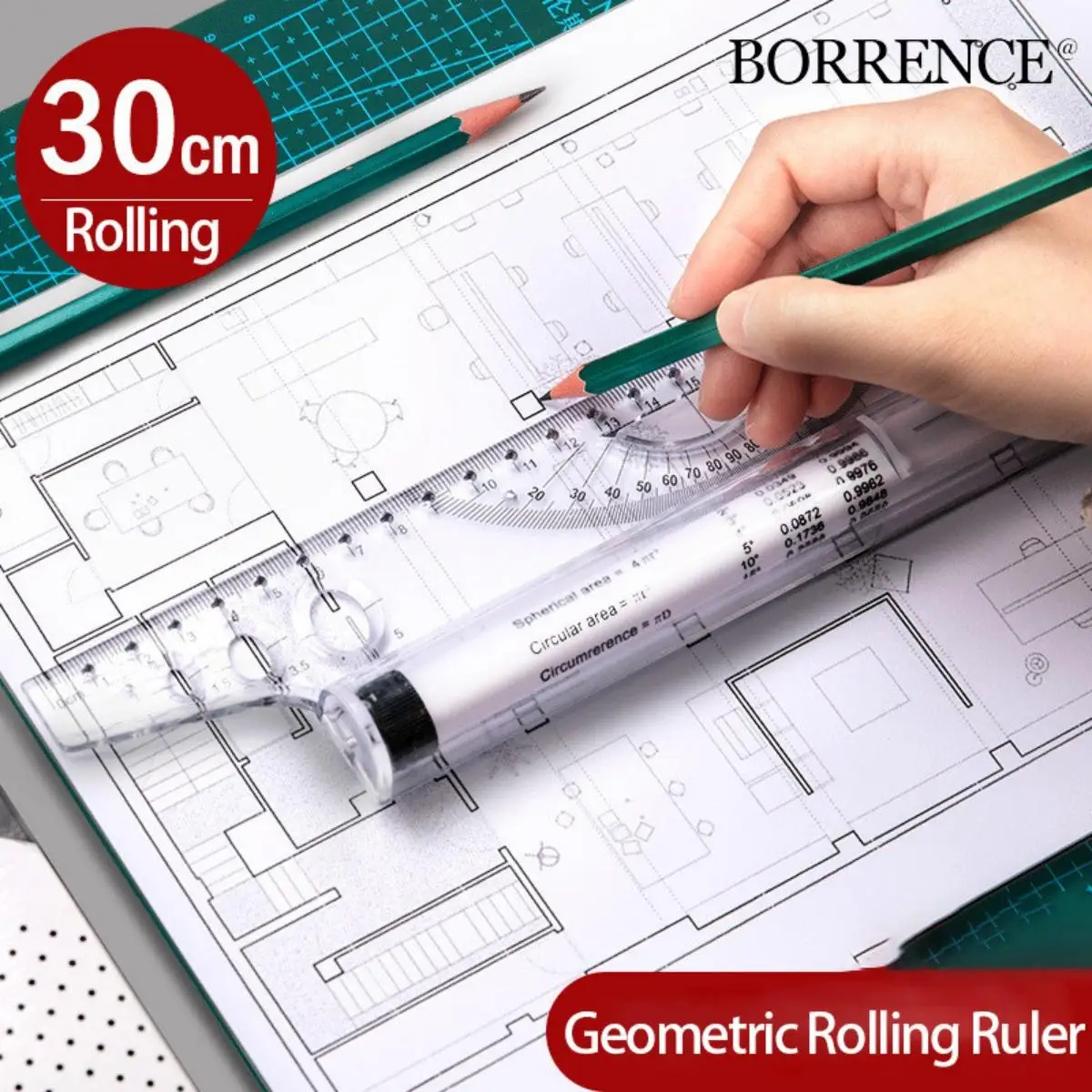 Multi-functional Geometric Rolling Ruler,Rotatable Mathematical Formula Drawing Engineering Basics Sketch Stationary Supplies