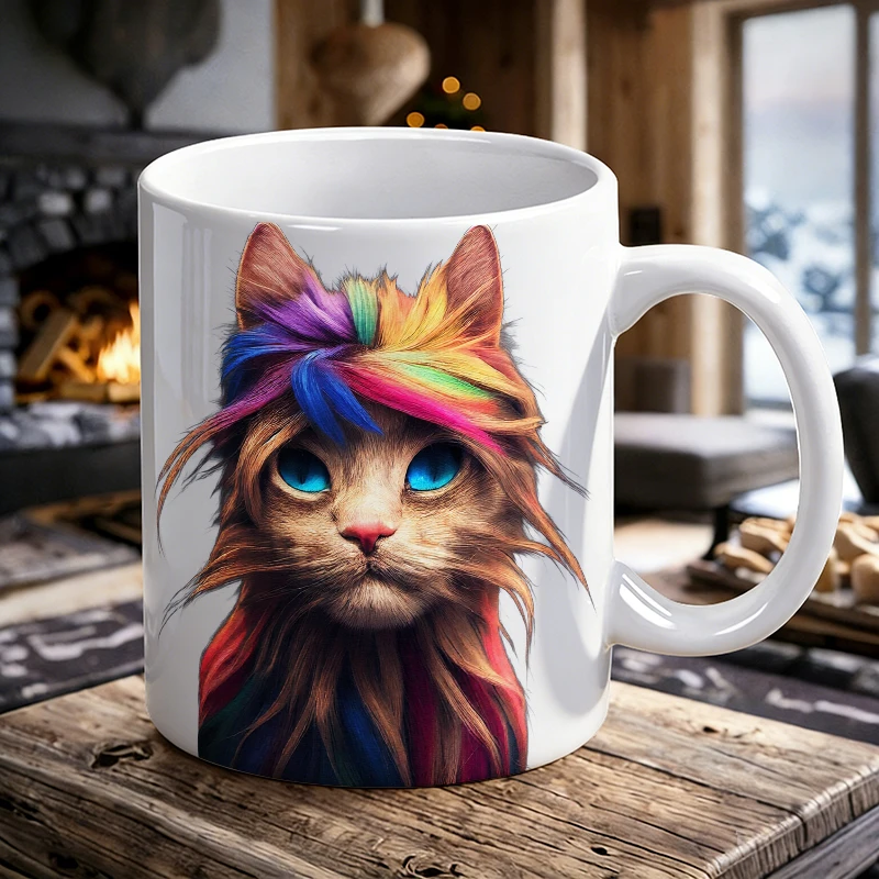 

Colorful heterochromatic cat ceramic cup, coffee cup, milk cup, office tea cup, drinking cup, fade-resistant, a gift for friends