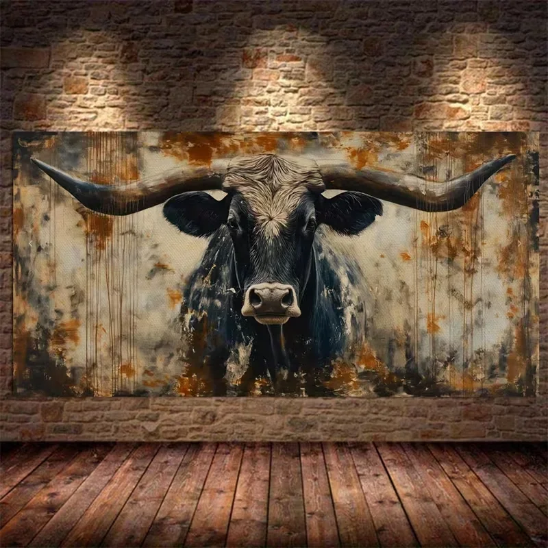 Multiple sizes 1pc frameless  Large size Canvas Painting, 1pc Farmhouse Longhorn Rustic Bull Country Animals Animal Lover Canvas